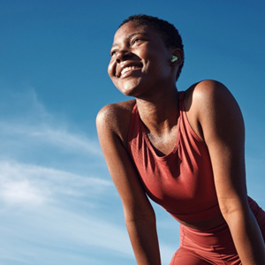 Lady smiles outside