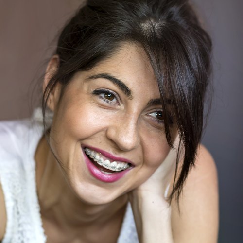 Woman with traditional braces