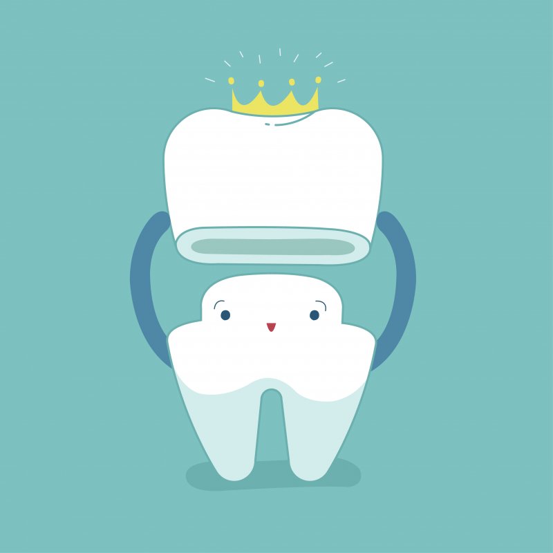 Cartoon tooth putting on a crown