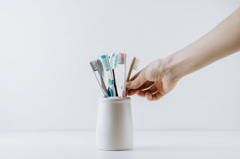 Toothbrushes in holder